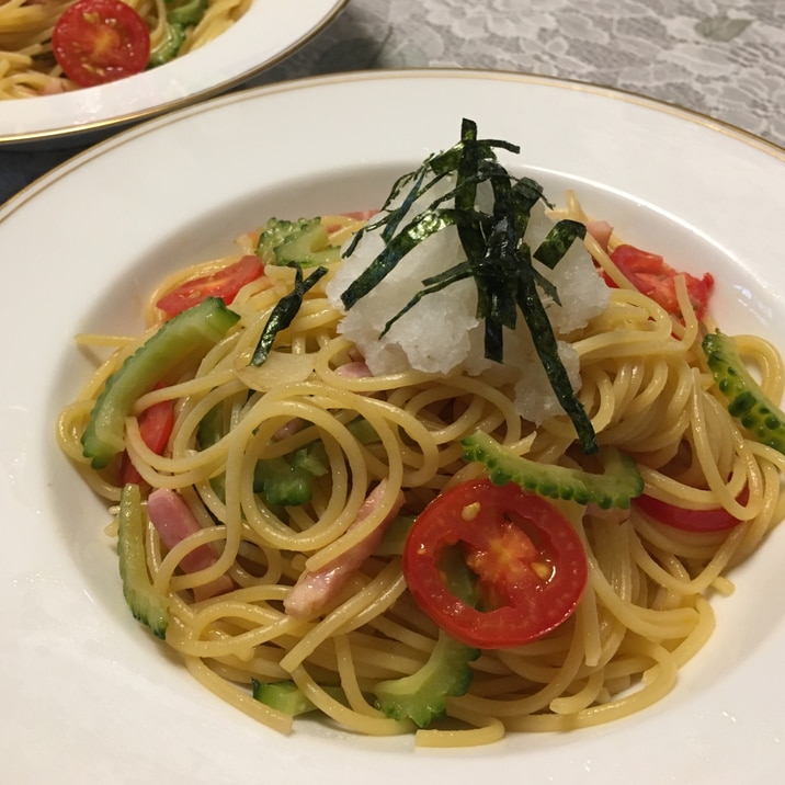 麺つゆで★ゴーヤとベーコンの和風パスタ！